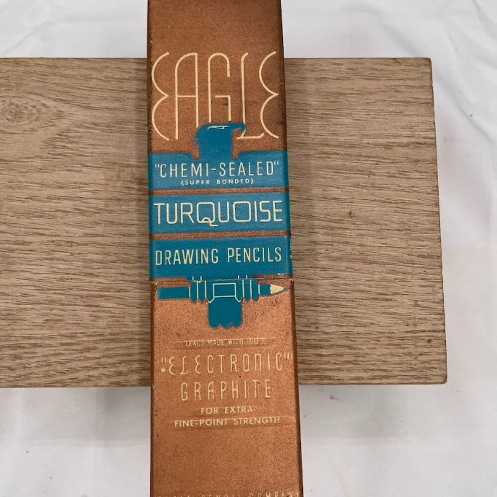 10 Eagle Chemi-Sealed Turquoise Drawing Pencils 3H Original Box Unsharpened